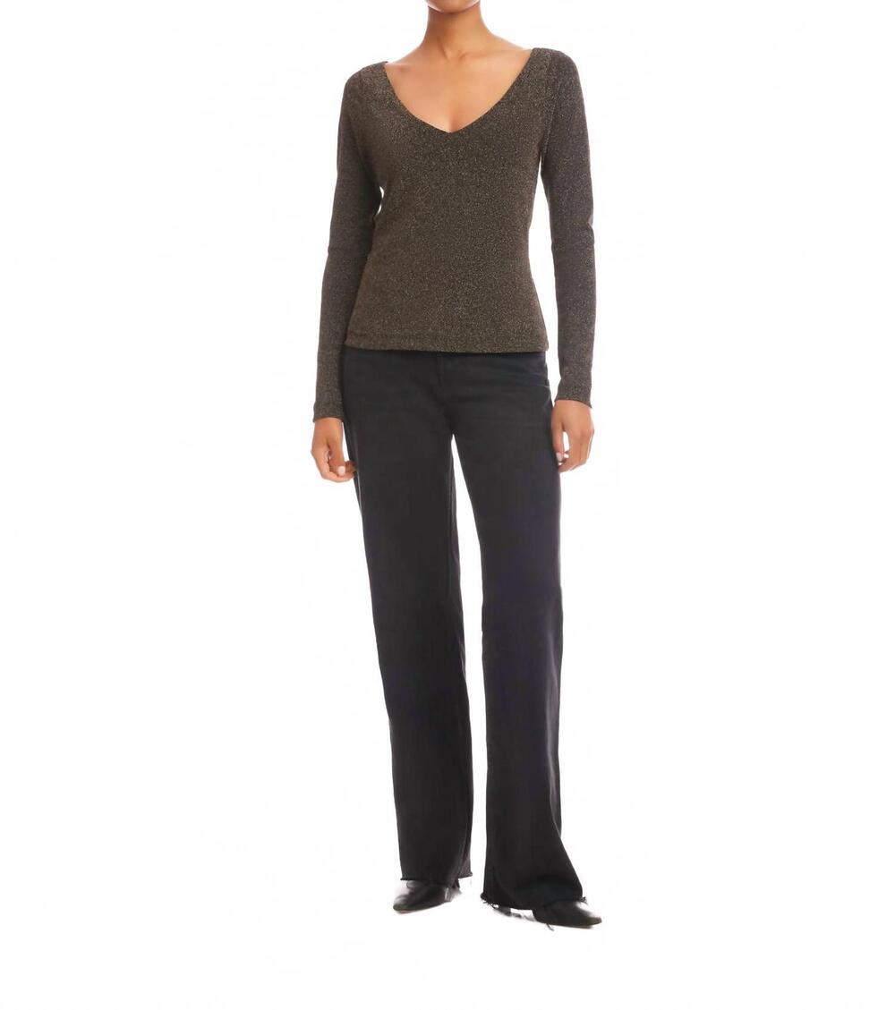 NEW FIFTEEN TWENTY whitney metallic v neck top in gold